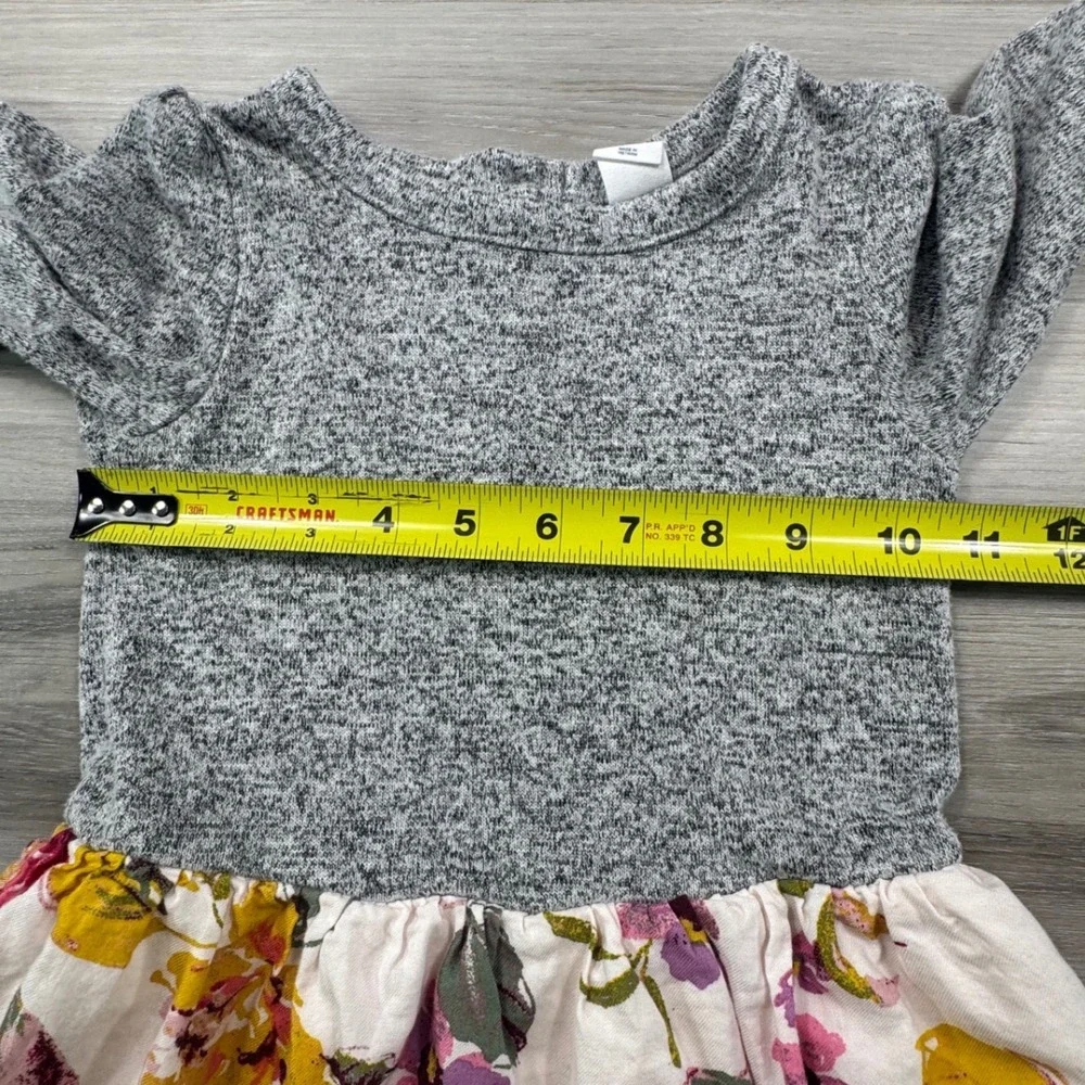 Gap Toddler Girls Long Sleeve Floral Mixed‎ Media Dress Grey Pink Yellow Size 3T